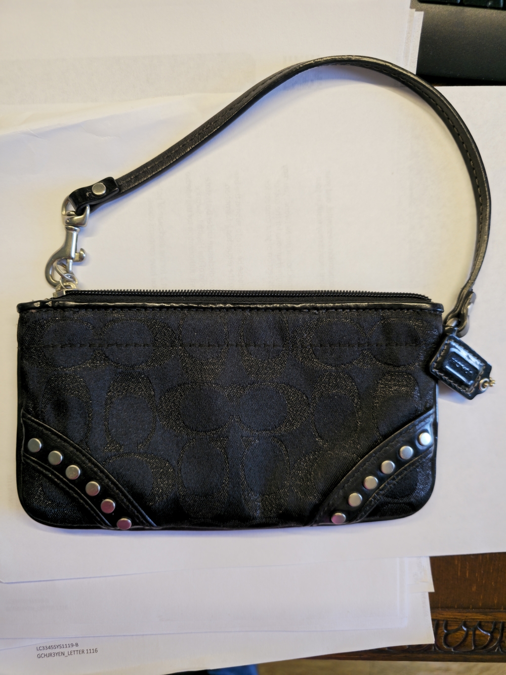 Coach Black Signature Lurex Studded Wristlet